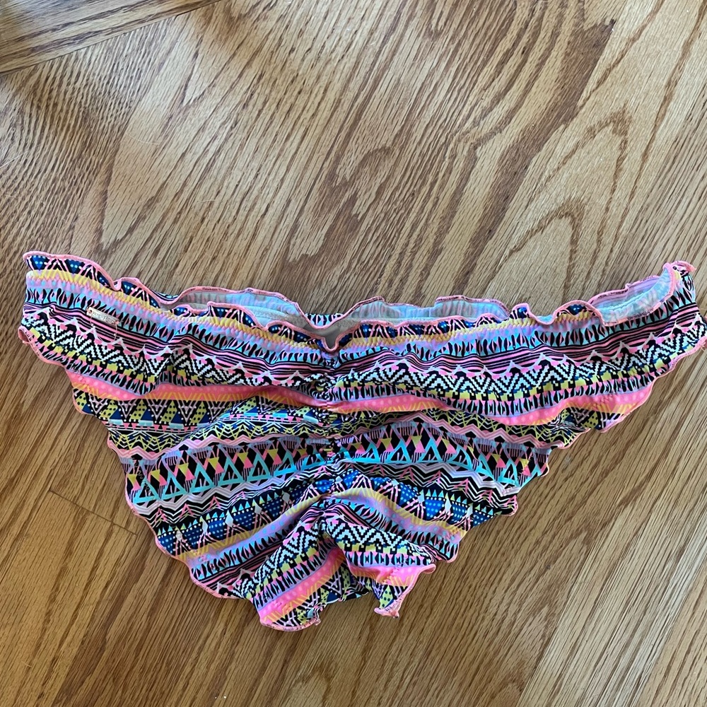 Victoria Secret Ruffle Cheeky Bikini Swim Patterned Neon Tribal Bottom